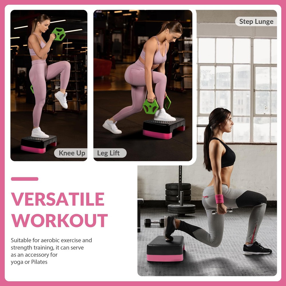 18" Aerobic Step Platform, Workout Stepper with Adjustable 2 Stackable Risers...