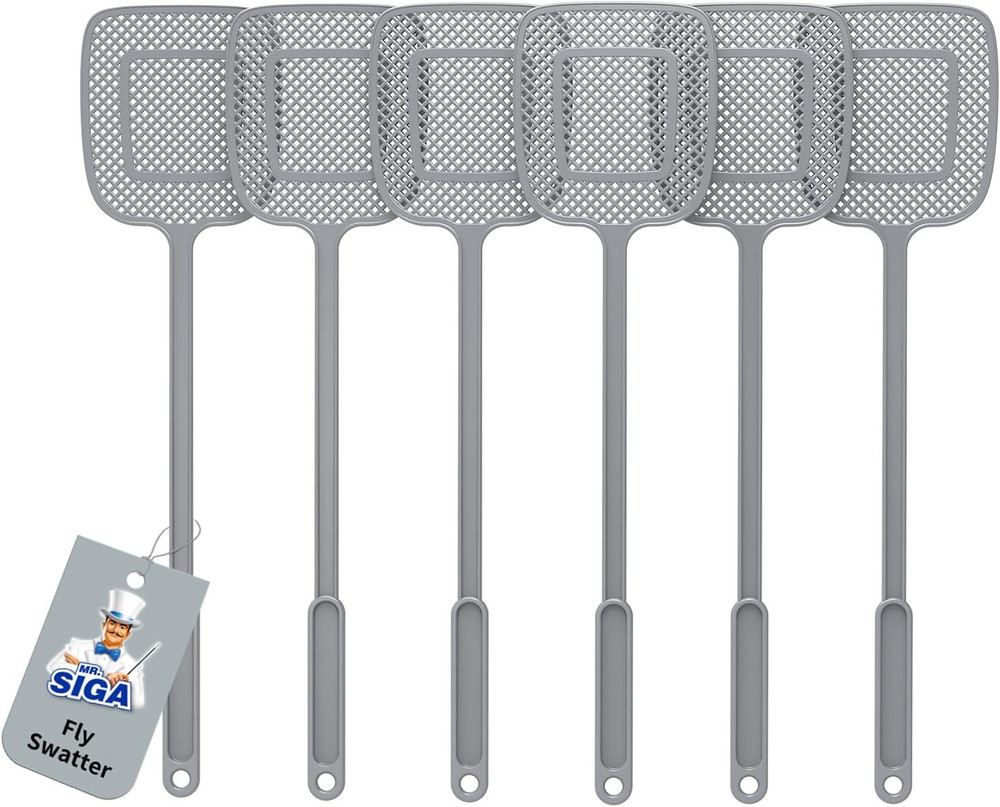 Heavy Duty Long Handle Fly Swatter, Gray, 6 Pack