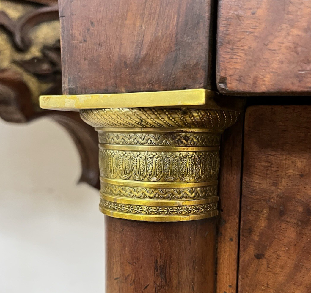 ANTIQUE FRENCH EMPIRE MARBLE-TOP WALNUT COMMODE CHEST OF DRAWERS 50.5” x 23”