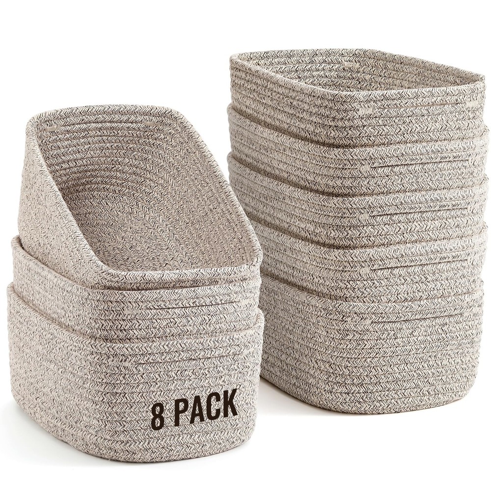 8 Pack Small Storage Baskets for Organizing, Woven Rope Bins for Bathroom, Cl...