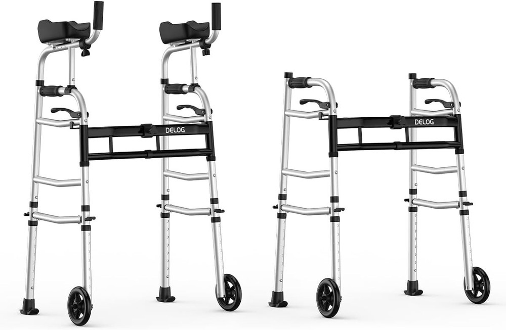 Folding Walker for Senior - Platform Walker with 5’’ Wheels and Removable Pad...
