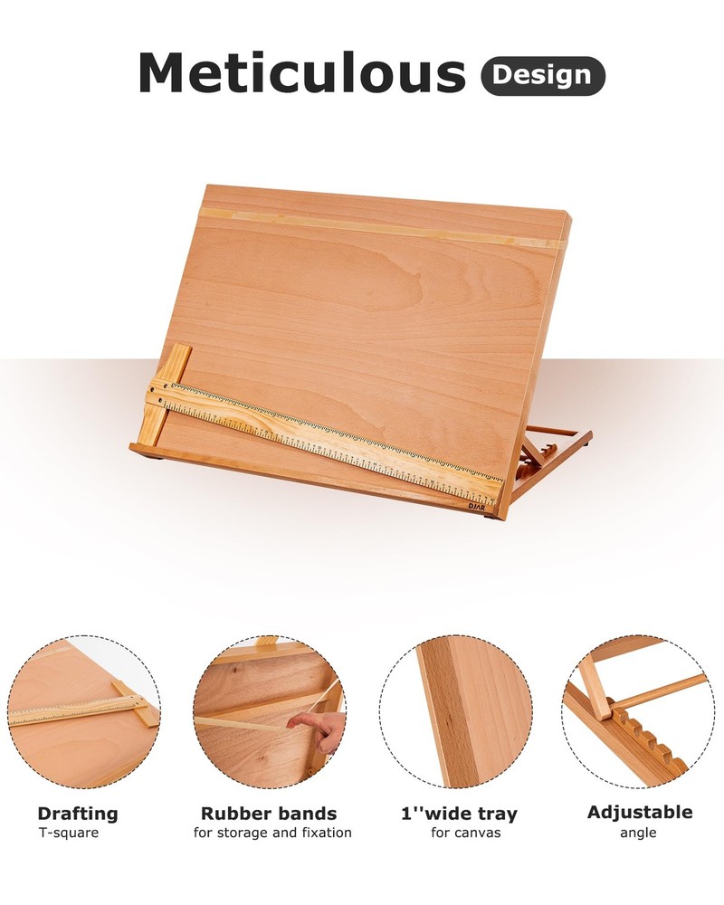 DJAR A3 Drafting Table Easel, Adjustable Portable Beech Wood Drawing Sketching B