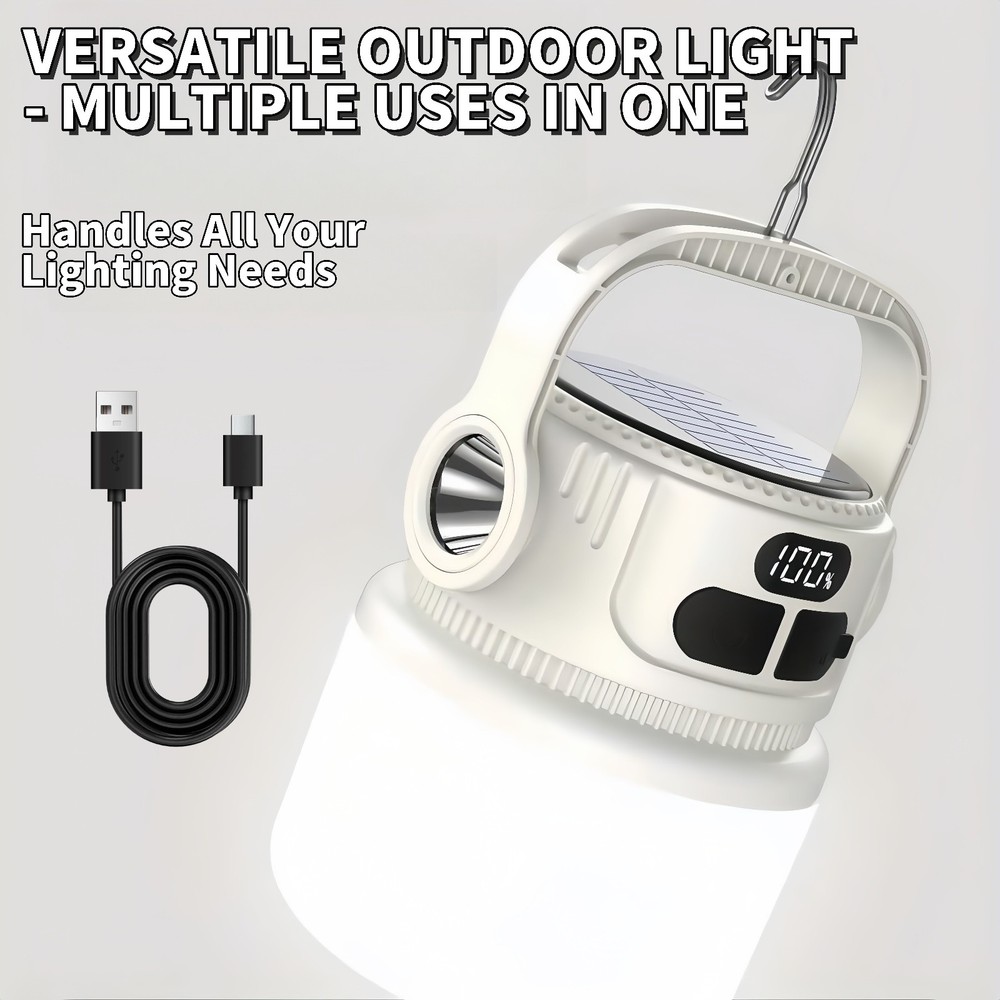 2Pcs Rechargeable LED Flashlight Solar Powered Camping Tent Light Lantern Lamp