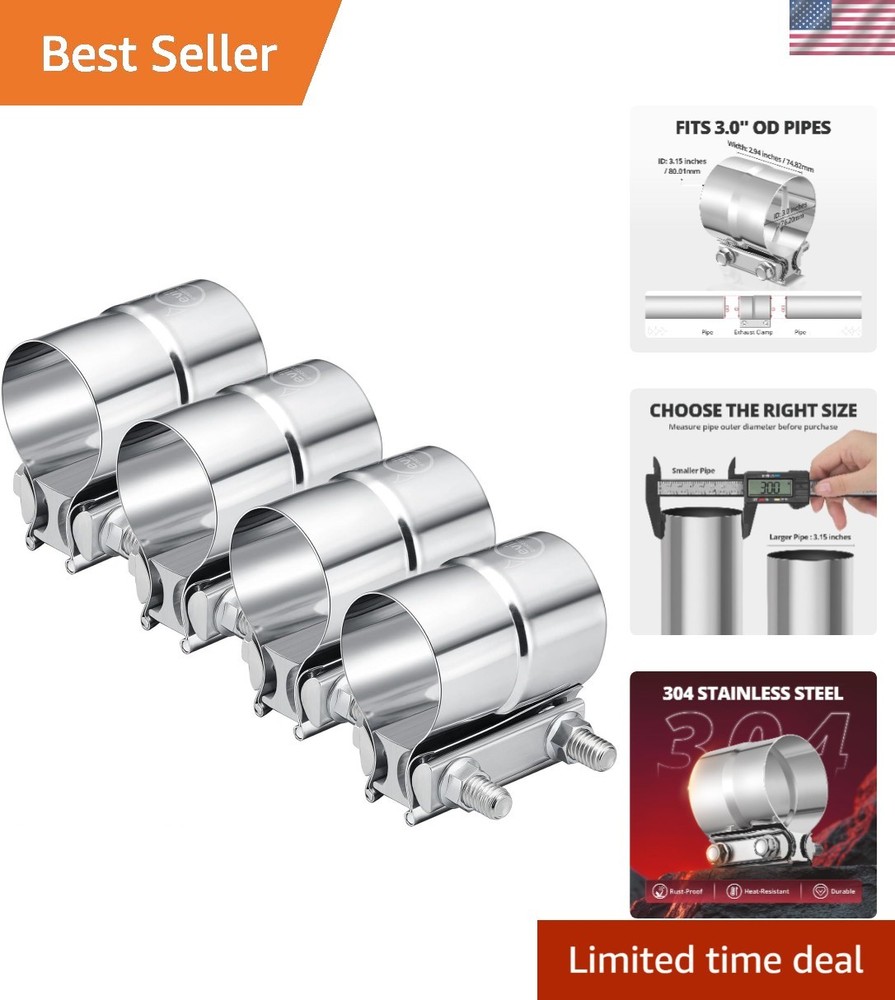 Secure 3.0'' Exhaust Clamp Set - Easy Install Stainless Steel Solution