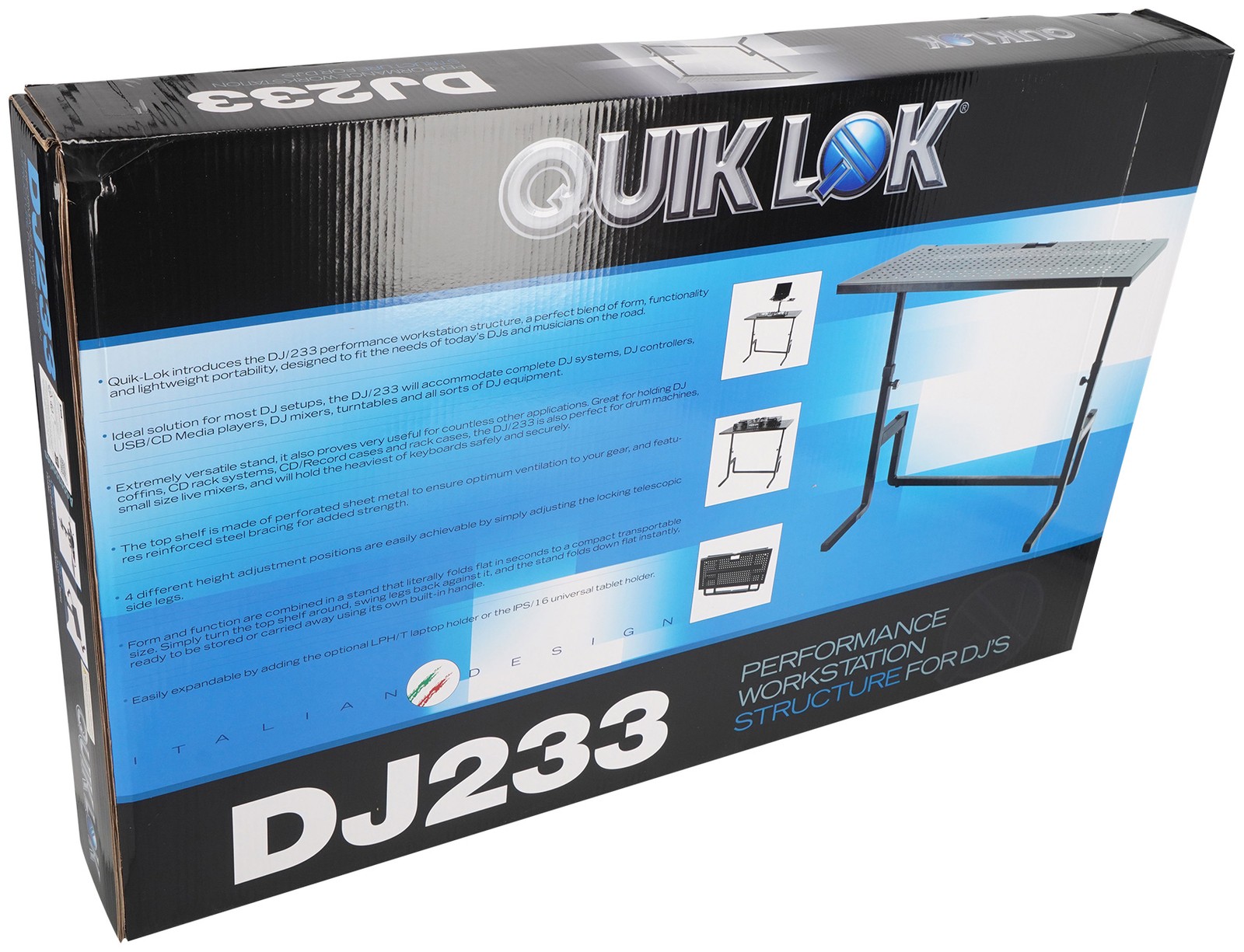 Quik Lok DJ233 Foldable DJ Table Workstation w/Perforated Shelf for Ventilation