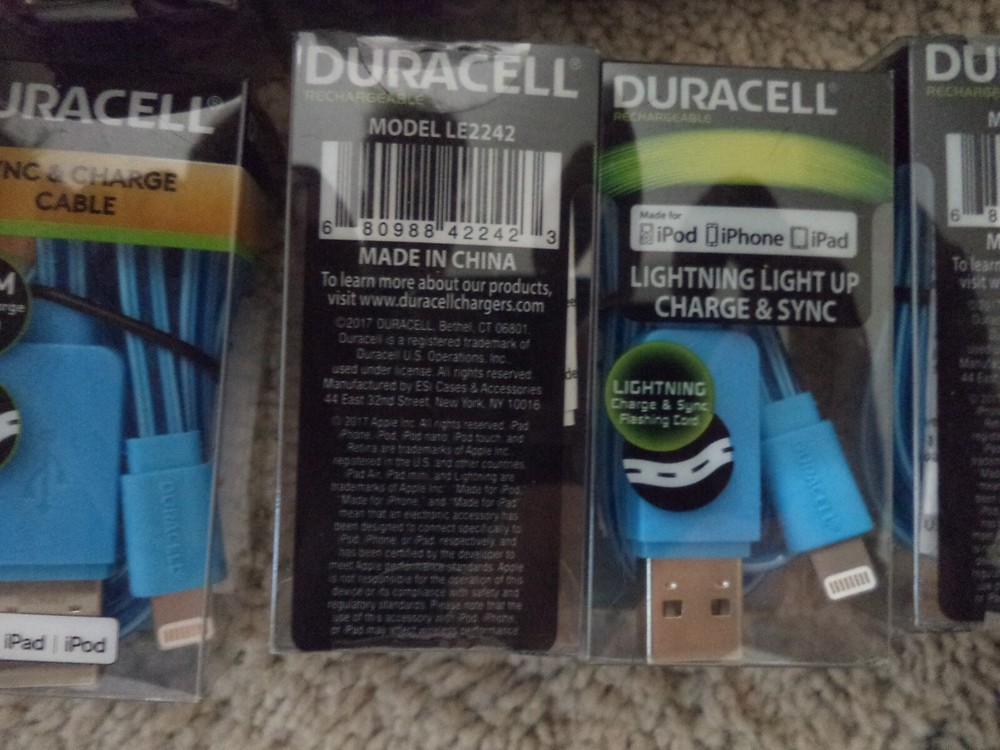 DURACELL MICRO USB LIGHTING LIGHT UP CHARGE SYNC CABEL iPhone pad  I pod LE 2242