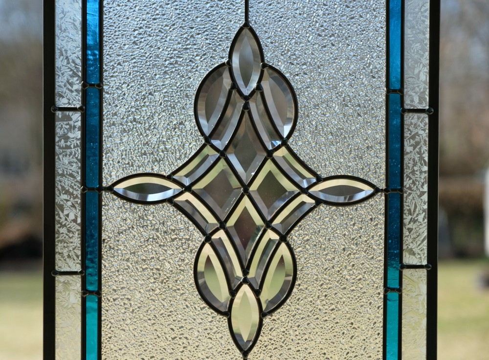 Handcrafted stained glass Clear Beveled window panel 16" x 24"