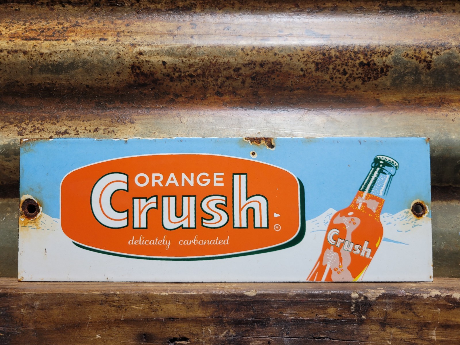 VINTAGE ORANGE CRUSH PORCELAIN SIGN OLD COLA SODA POP DRINK BEVERAGE BOTTLE SHOP