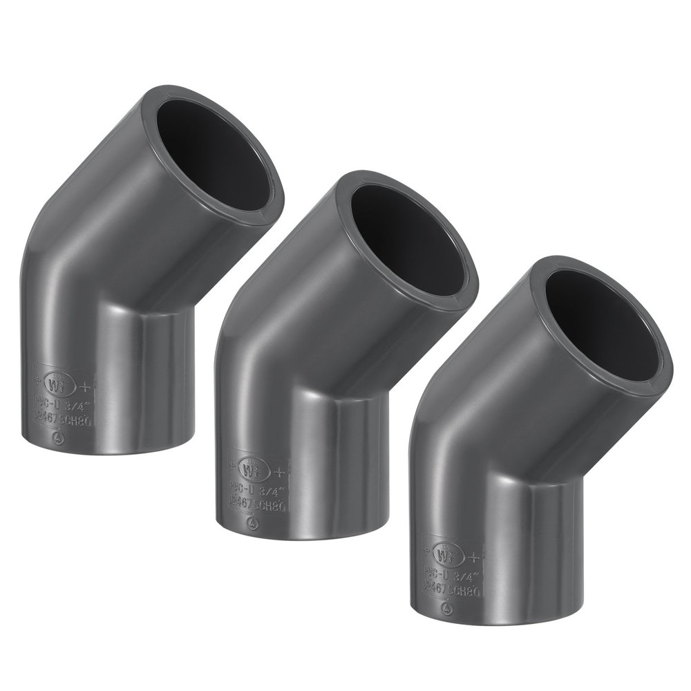 UPVC Elbow Fitting Pipe Program 80 3/4", 3pcs 45 Degree Connector, Grey