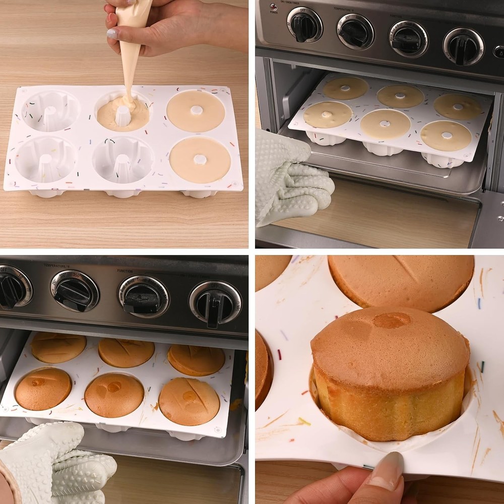 Mini 6-Cavity Fluted Cake Pan, Non-Stick Silicone Baking Mold