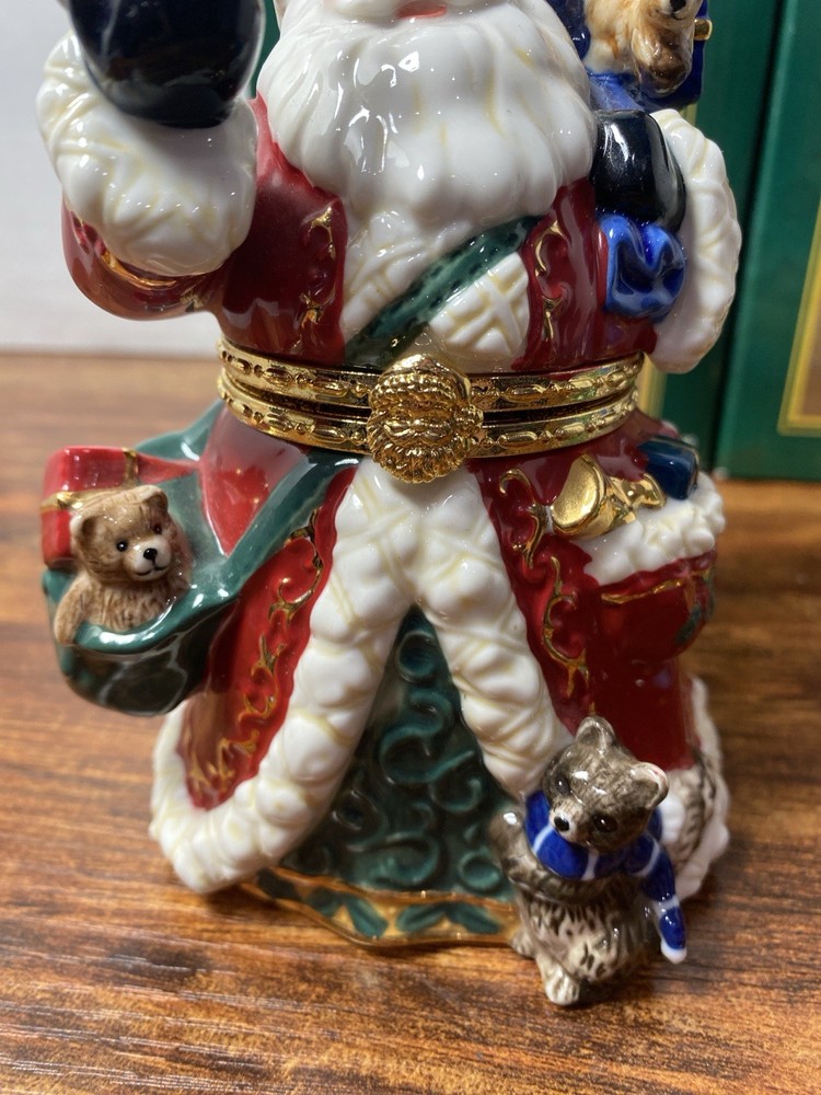 2 Traditions Porcelain Decorative Keepsake Box Hand Painted Santa & Nutcracker