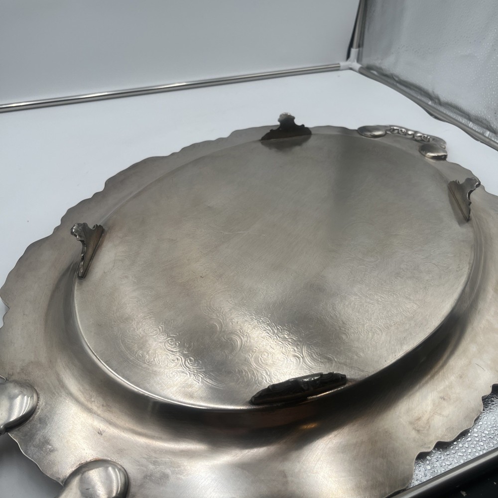 VTG Silverplate Large Footed Floral Butler Heavy Silver Serving Tray 30" X 20”