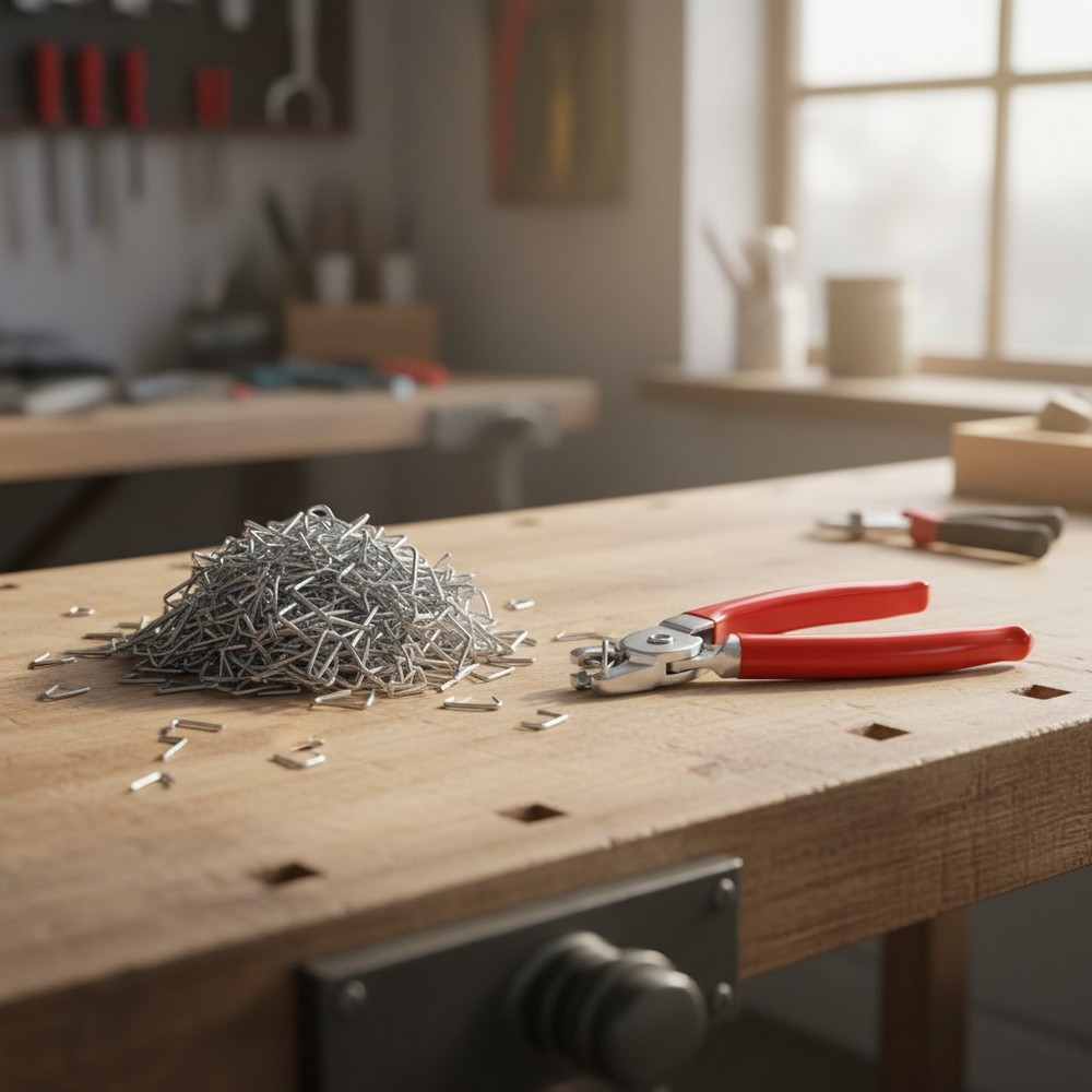 Spring-Loaded Hog Ring Tool Kit with 500 Galvanized Rings for Easy Installation