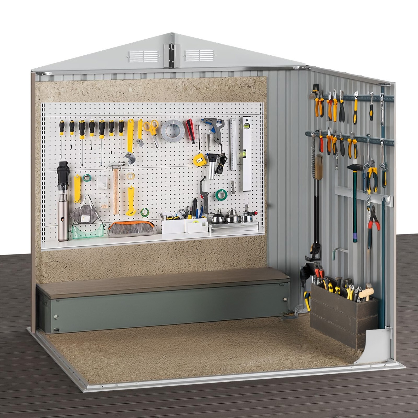 Outdoor Storage Shed Heavy Duty Metal Tool Sheds Storage House 5ft×3ft/6ft×4ft