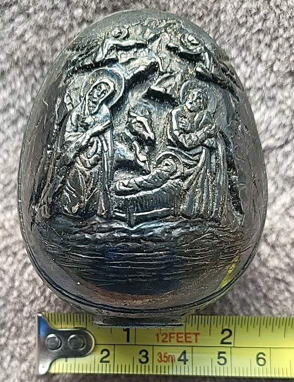 Vtg Not Polished Greek Sterling Silver Orthodox Icon Egg Nativity Resurrection