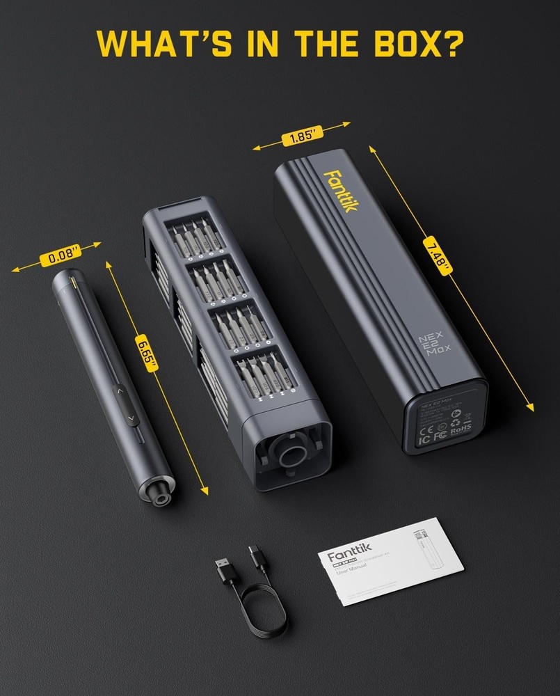 Precision Electric Screwdriver - Mini Size, 3 Torque Settings, USB-C Charging