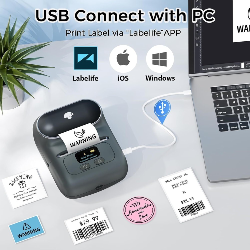 Phomemo M110 Thermal Label Maker Mobile Barcode Printer +1 Roll Label Gray Color