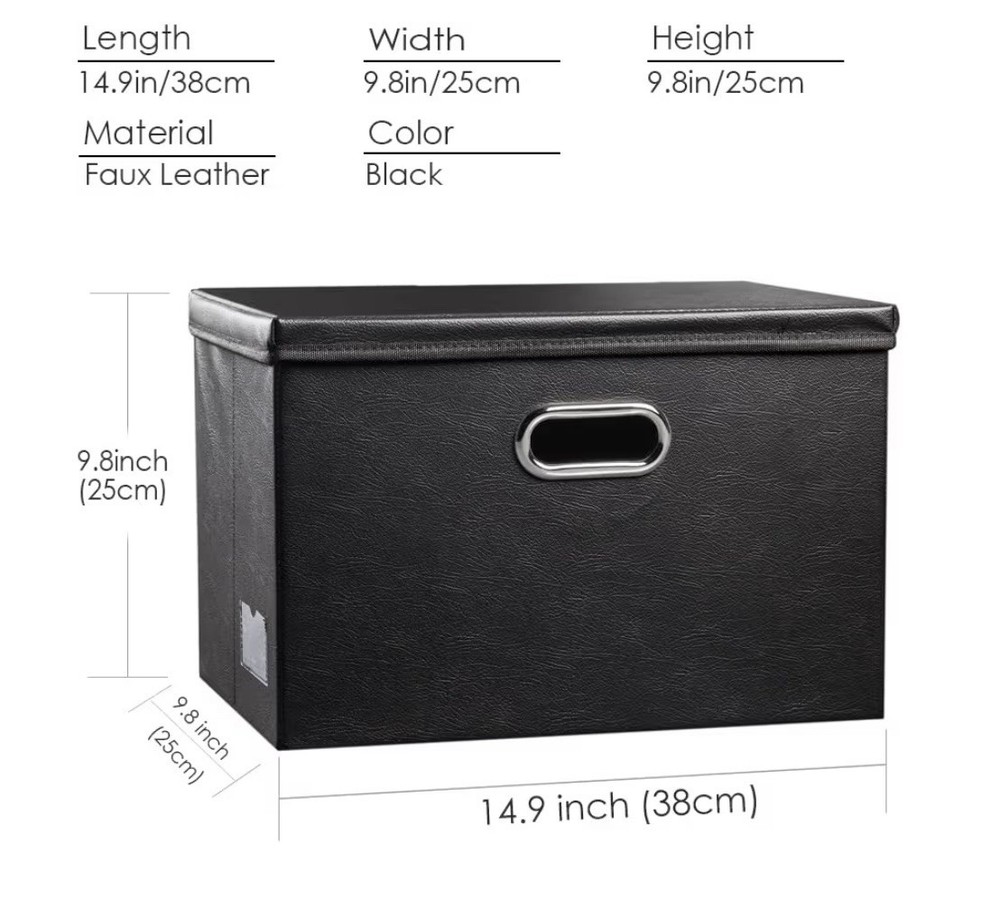 3 Pack Collapsible Storage Bins with Lids Leather Fabric Foldable Storage Boxes