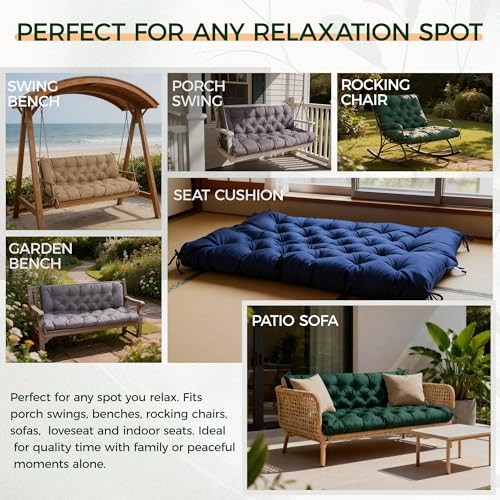 Porch Swing Cushions 60 Inch,Waterproof 60x40x4 inches/150x100x10cm Dark Blue