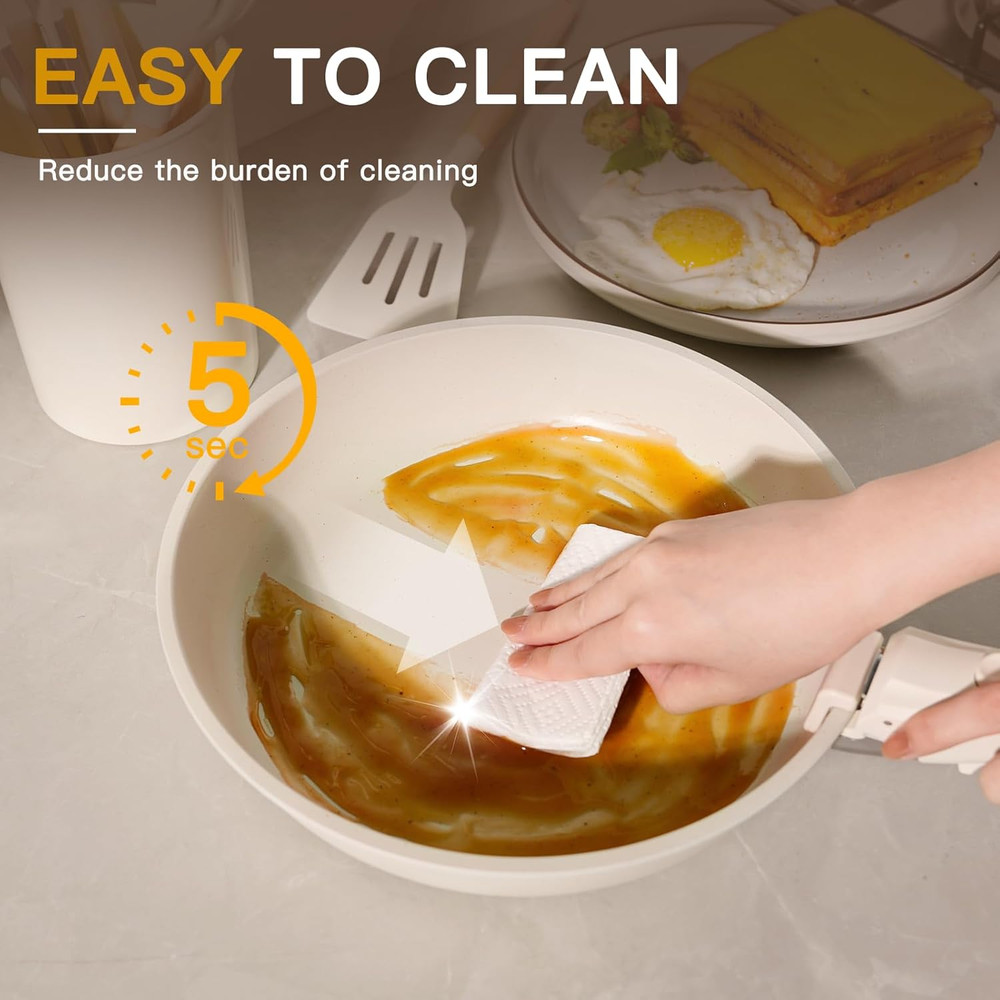 23 Pcs Pots and Pans Non Stick Ceramic Cookware Set Detachable Handle, Stackable
