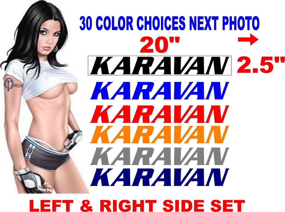 KARAVAN TRAILER DECALS REPLACEMENT 2 PC SET 30 COLOR OPTIONS CARAVAN