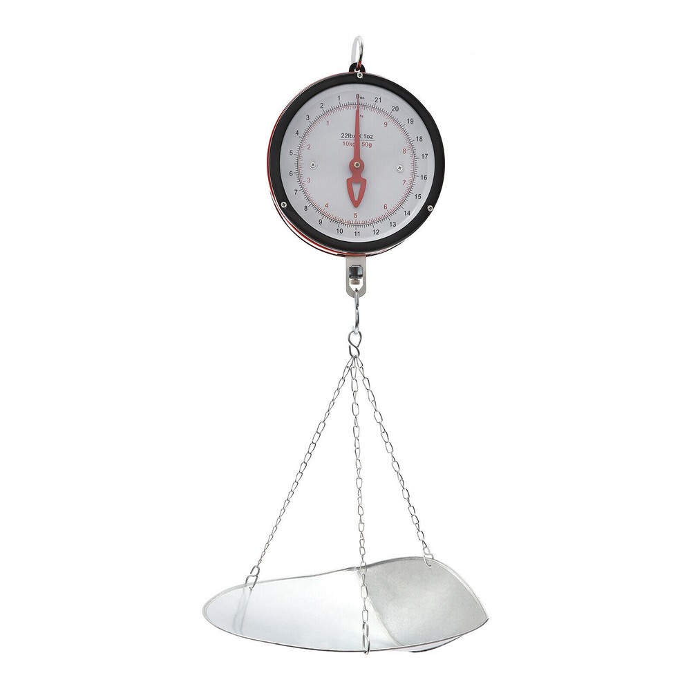 22 lbs Double-Sided Dial Mechanical Hanging Scale with Durable Scoop