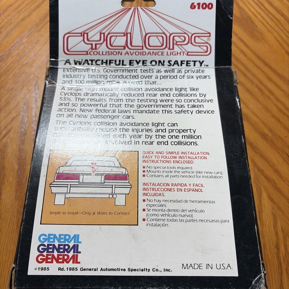 Vintage NOS 3rd Brake Light Rear Window Cyclops Collision Avoidance #6100