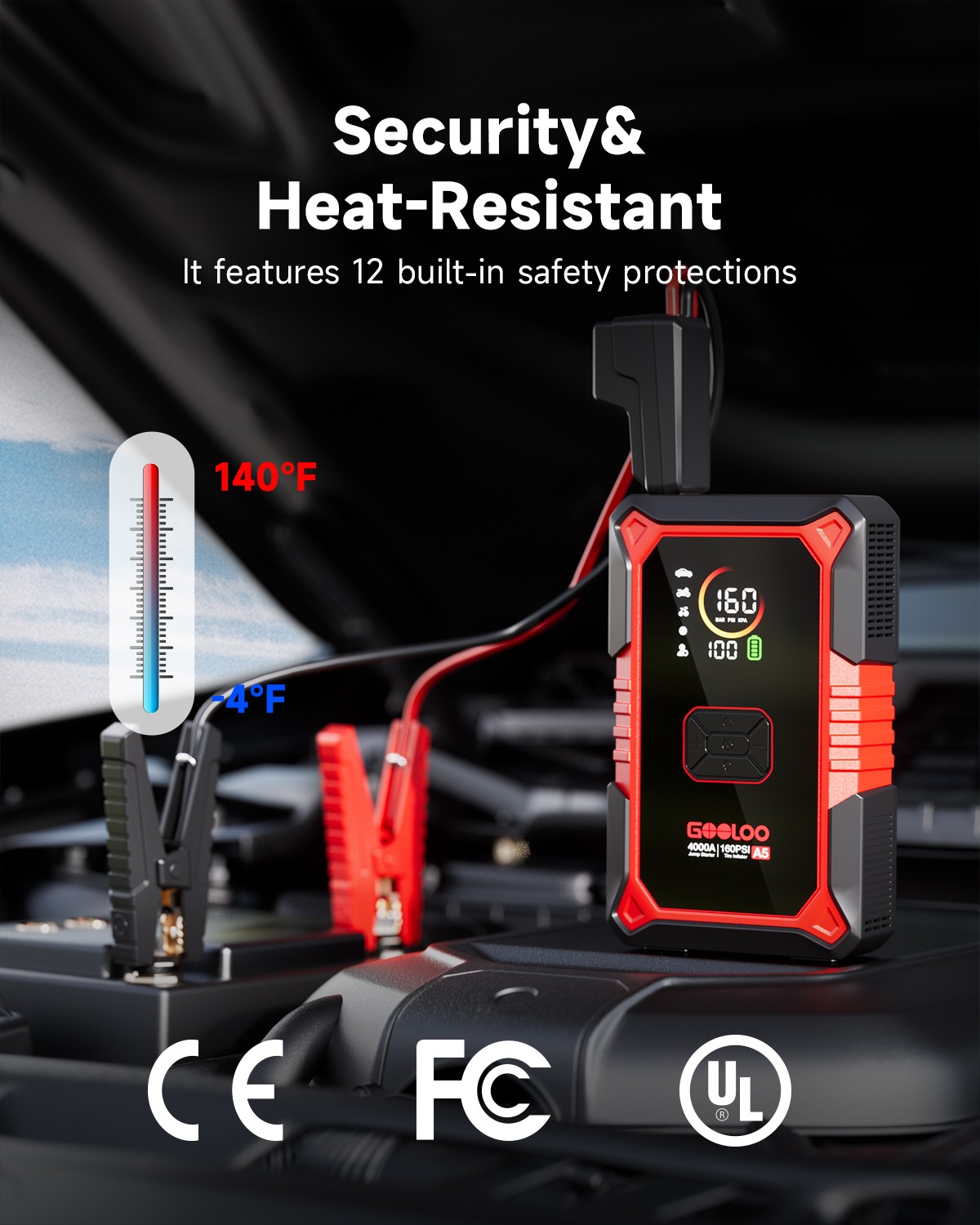 GOOLOO A5 Jump Starter with Air Compressor 4000A Portable Car Battery Booster
