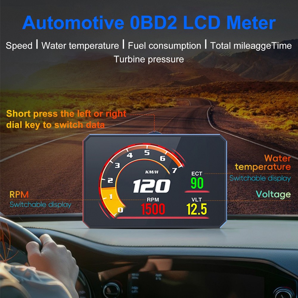 OBD2 Car HUD Speedometer Digital Head Up Display Odometer MPH Overspeed Warning
