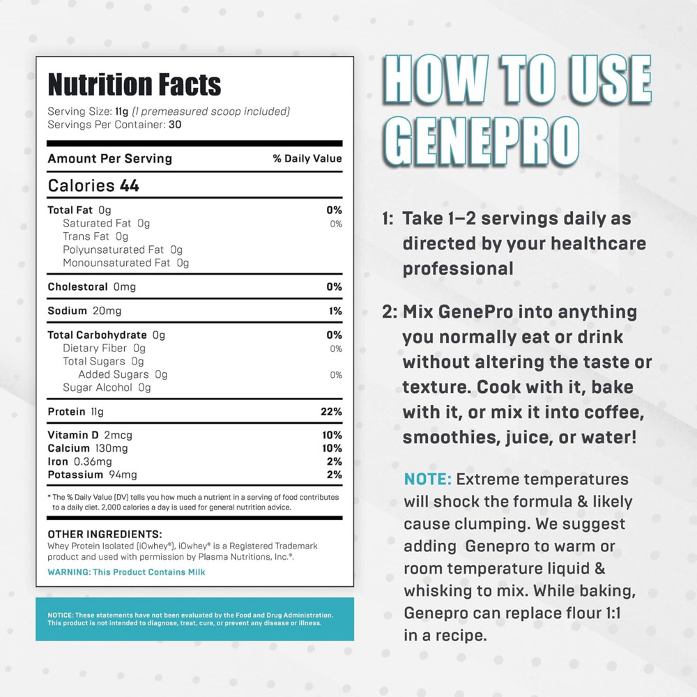 Genepro Protein Powder Unflavored 3rd Generation, 30 servings,