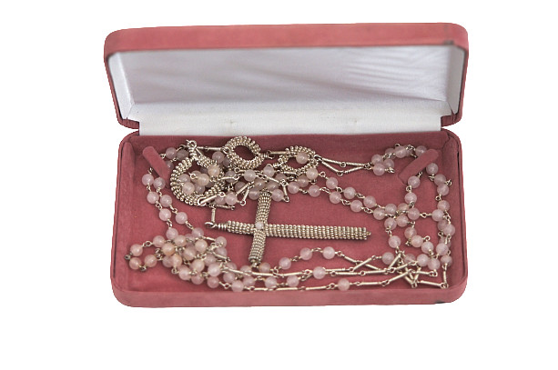 Catholic Sterling Siver and Rose Quartz Hand crafted Wedding Lasso