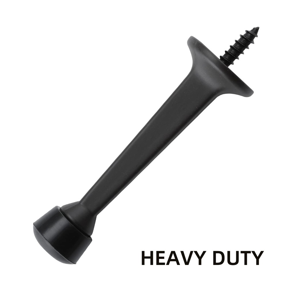 2 Pack 3 Heavy Duty Solid Rigid Door Stops, Matte Black, Plastic Tips, Wall
