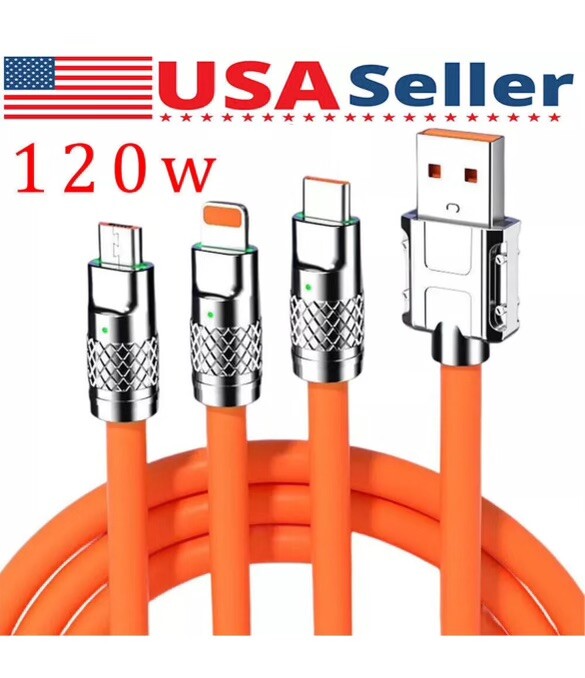 1 New Chubby Thick Cable Multi Charging Cable 3-In-1 Charging Cable USB Cable