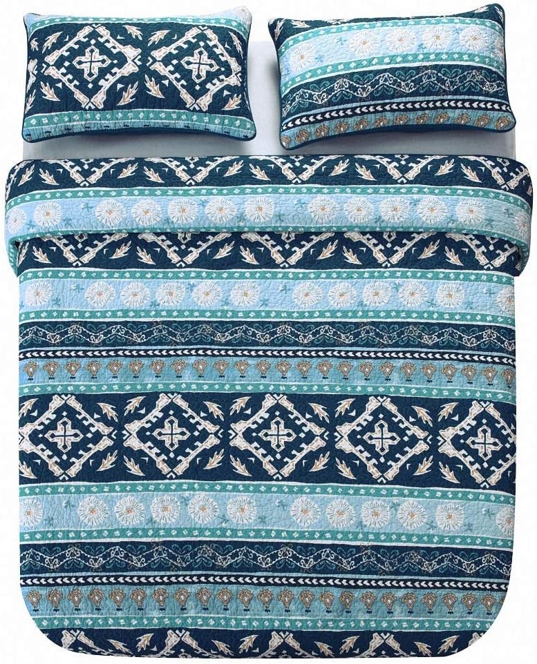 Cotton Bedspread Quilt Sets-Reversible Patchwork Coverlet Set Boho Chic