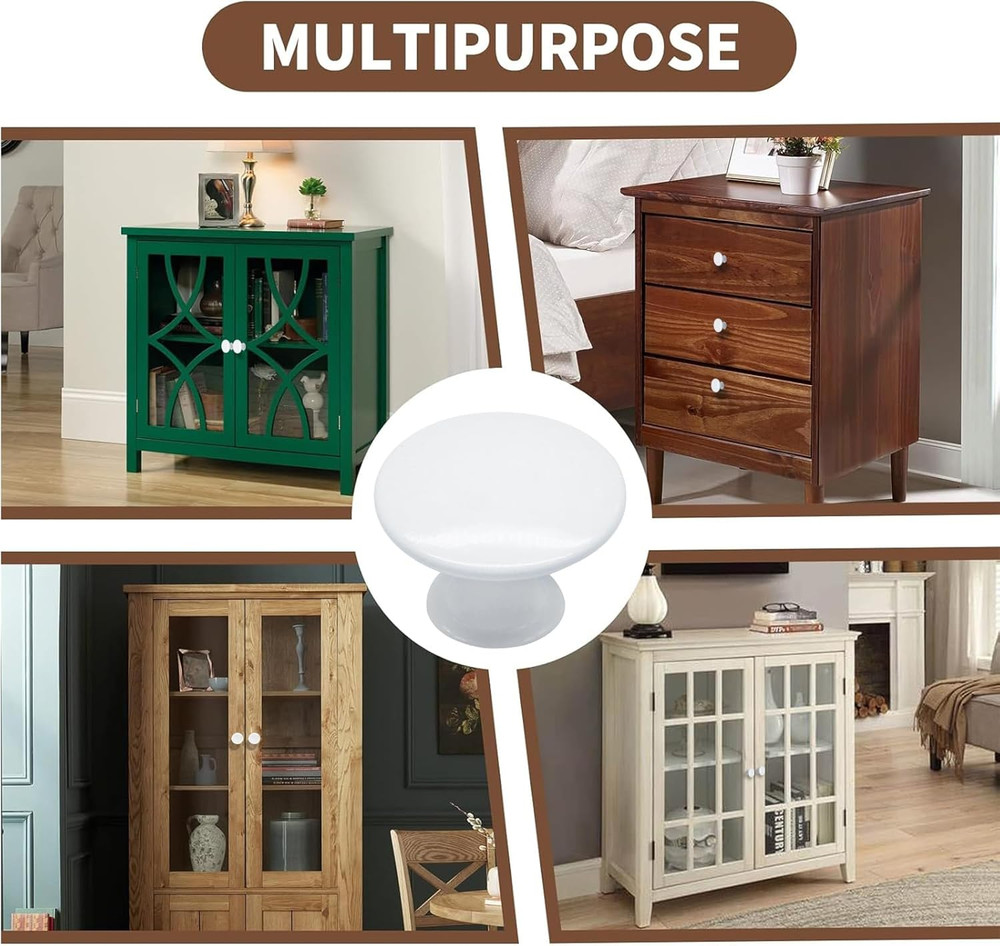 12 Pcs White Cabinet Knobs Metal Round Dresser Handle Knobs 1.18" Diameter Kitch