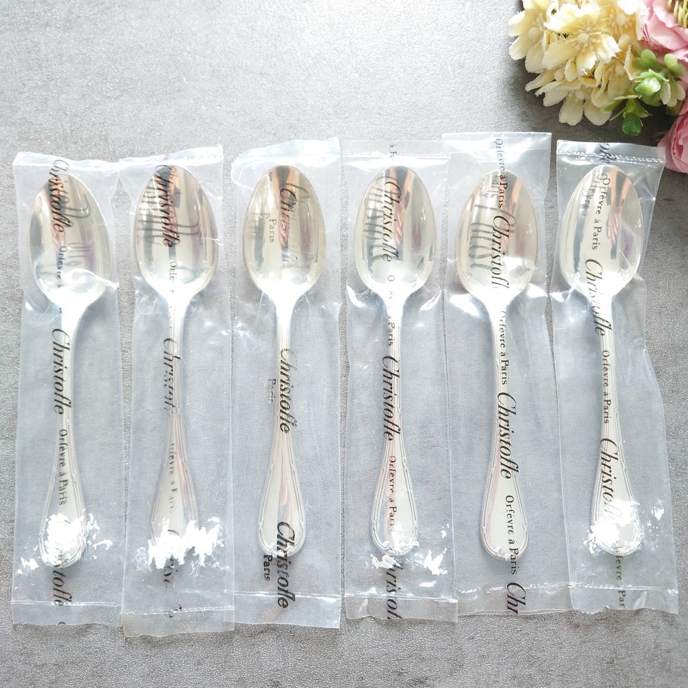 Christofle Rubans Coffee Spoon Unopened 6pcs Silverplate Flatware Brand New