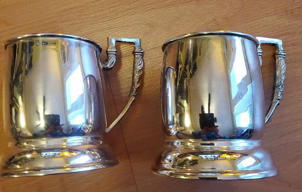 2 Silver Plated Decorative Tea Cup Holder E.P. Brass 4.75"