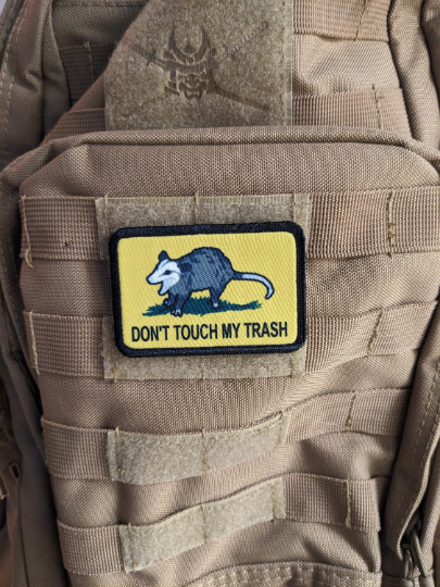 Don't touch my trash possum joke Gadsden flag meme 2"x3" hook & loop patch