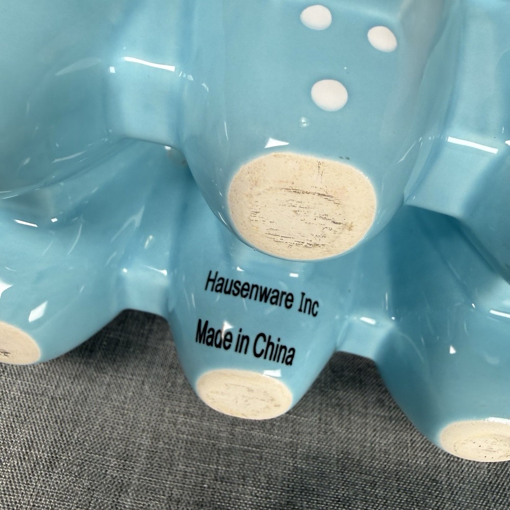 Ceramic Egg Dozen Holder Decor Light Blue White Polka Dot Cottagecore Easter