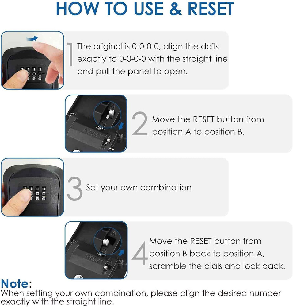 2-Pack 4-Digit Wall-Mount Key Lock Box, Outdoor Waterproof Resettable Lock Boxes