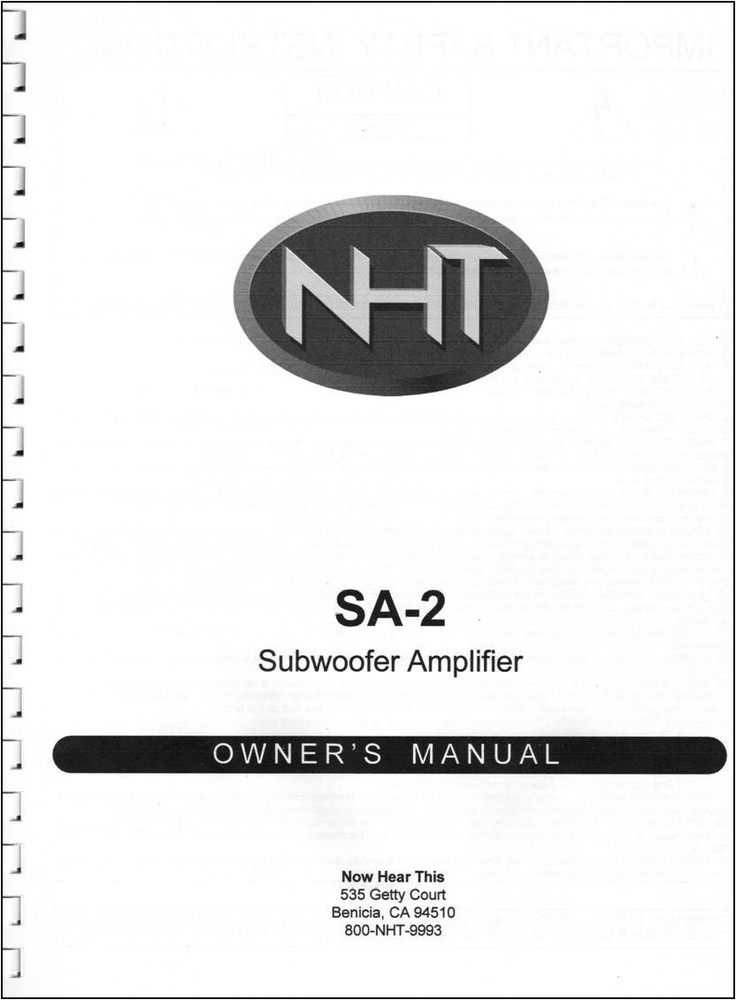 NHT SA-2 Subwoofer Amplifier Owner's Manual
