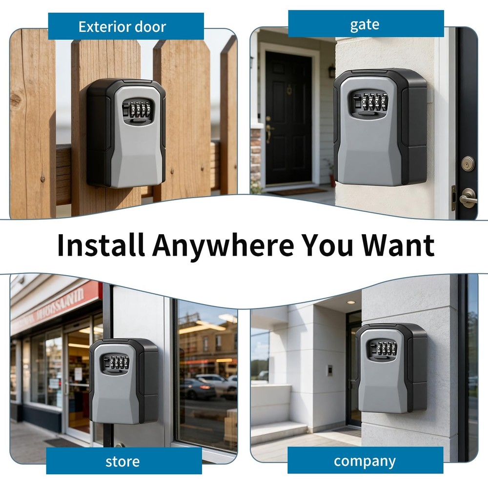 Lock Box, Key Lock Box Resettable Combination Lockbox Wall Mount Waterproof S...