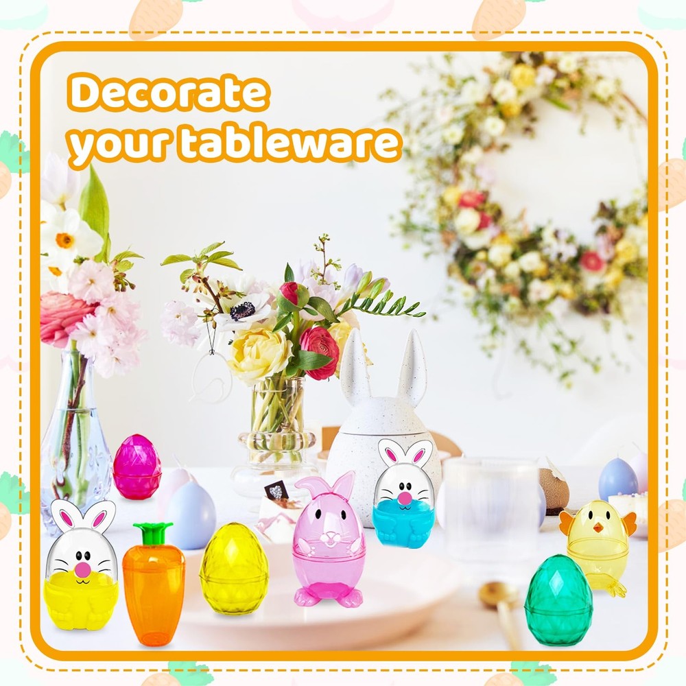 Alaeseje 24 Pack Easter Plastic Fillable Containers,Clear 24 Pack, COLORFUL