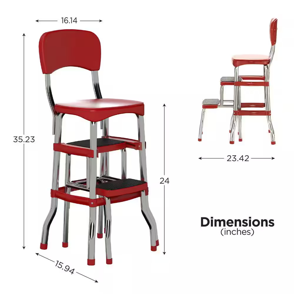Cosco Retro Counter Chair/Step Stool, Sliding, Red