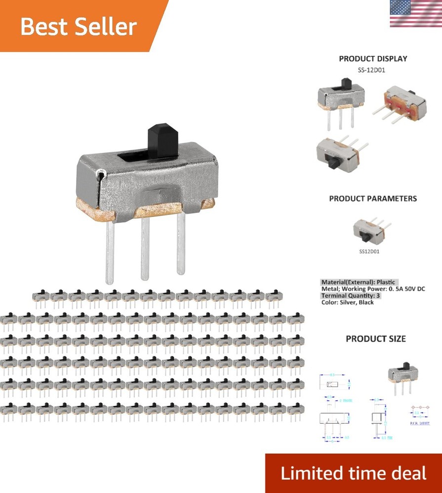 Versatile 100 Count Slide Switch Pack - 3 Pin High Knob for DIY Electronics