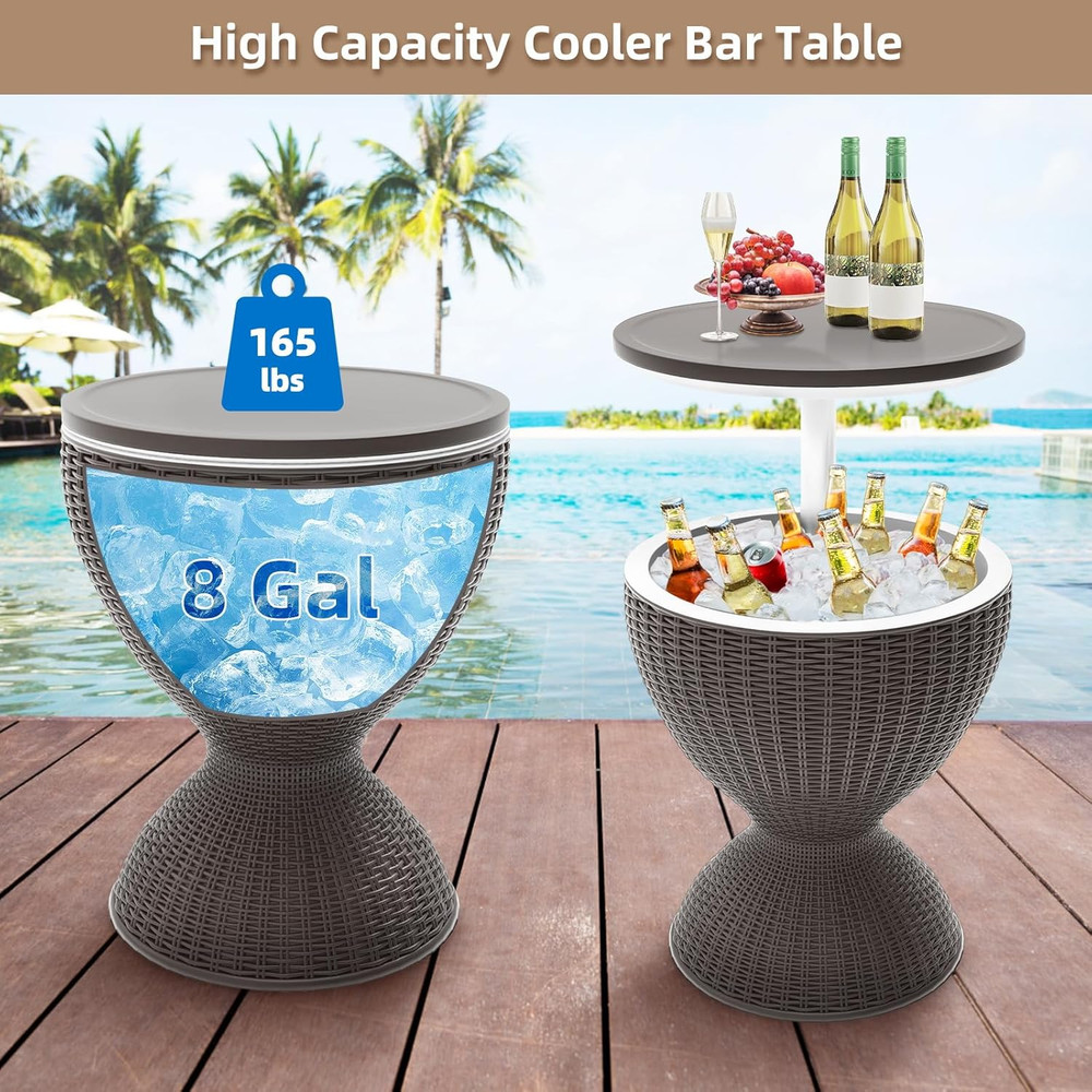 Height-Adjustable Patio Cool Bar Table & 8 Gallon Ice Cooler - Grey
