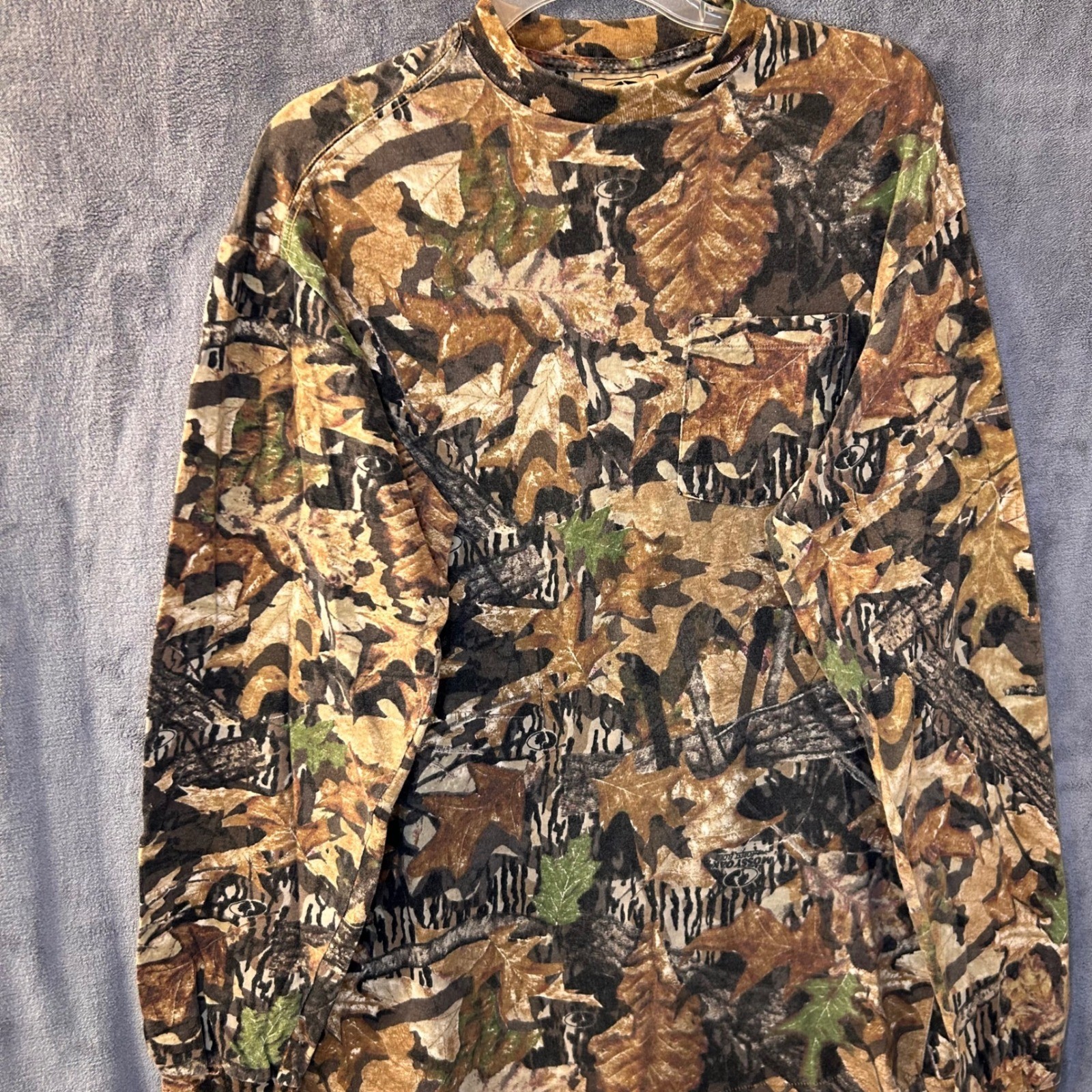 Vintage 90s Mossy Oak Mens L Camo Forest Floor Long Sleeve Shirt Hunting Pocket