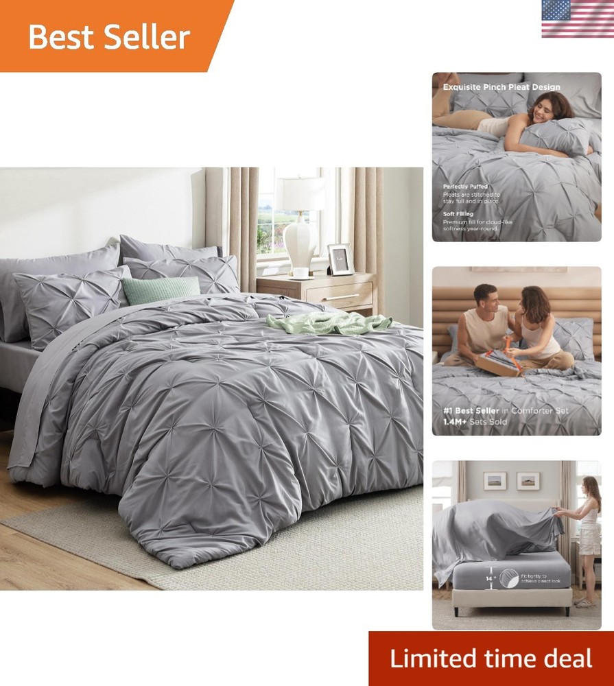 King Size Comforter Set - Bedding Sets King 7 Pieces, Pintuck Bed in a Bag Gr...