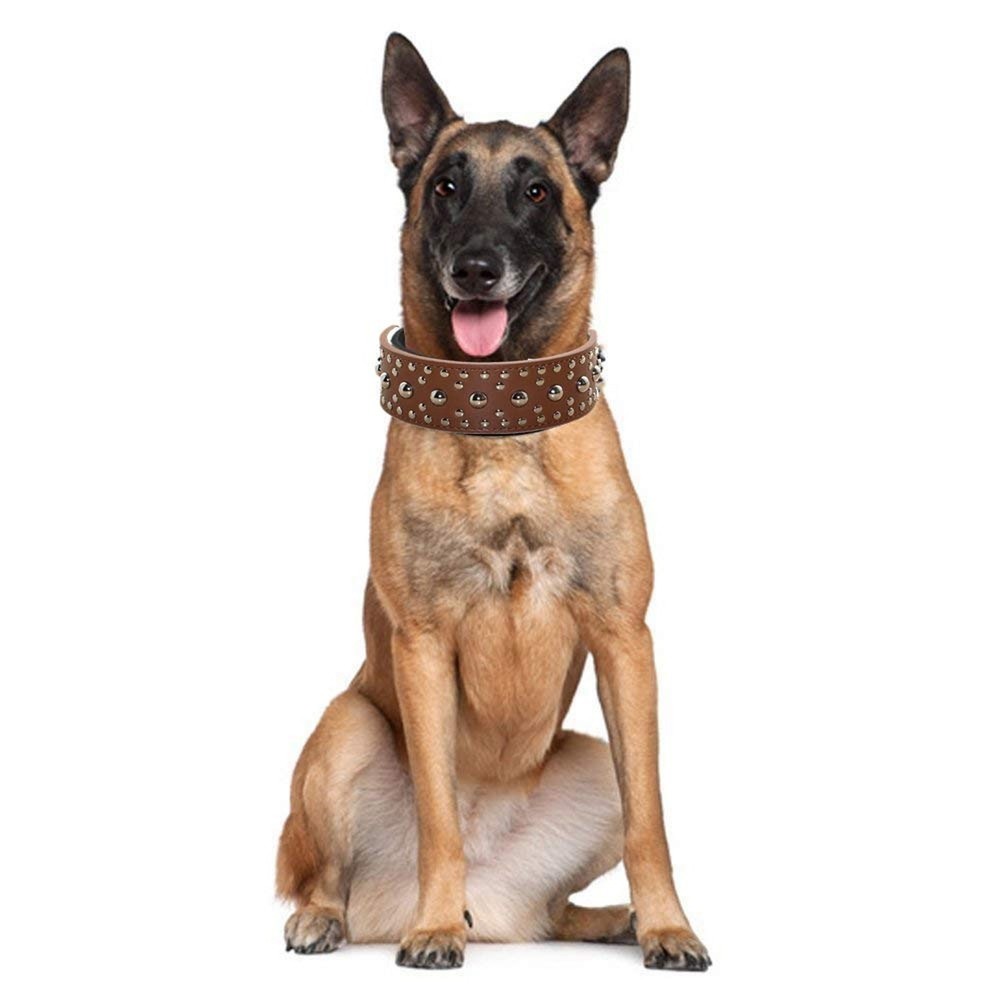 Serijoars 2" Width Leather Collar, Spiked Studded Heavy Duty Collar - Adjusta...
