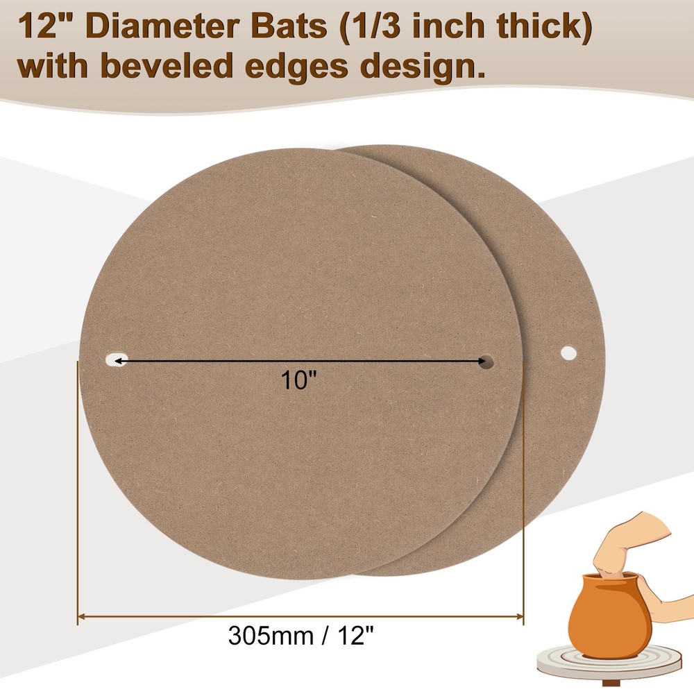 2 Pack 12" Pottery Wheel Bat 1/3" Thick Round Pottery Bat System